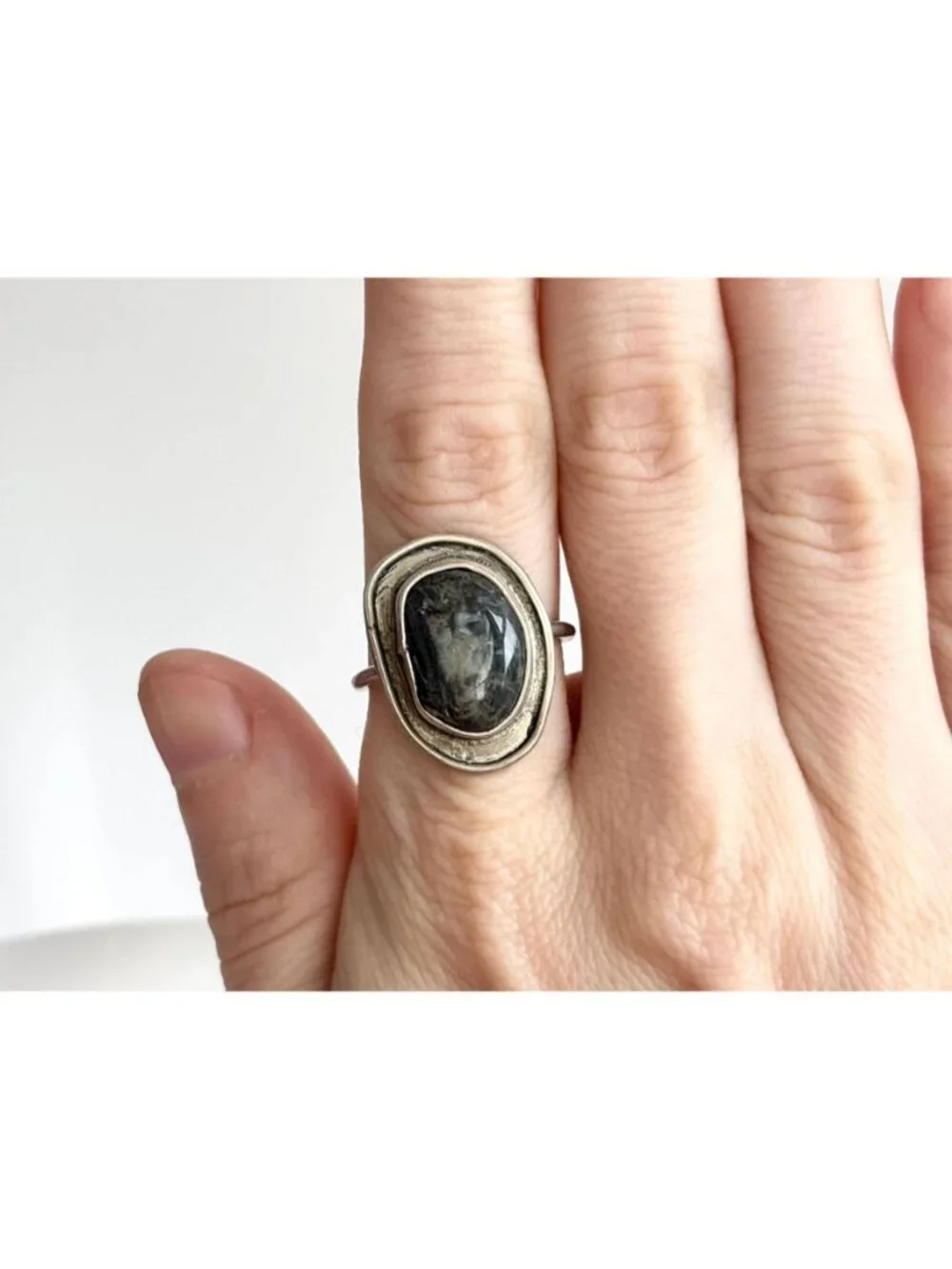 Modernist Freeform Igneous Rock 800 Silver Vintage Ring - sz 8.5
